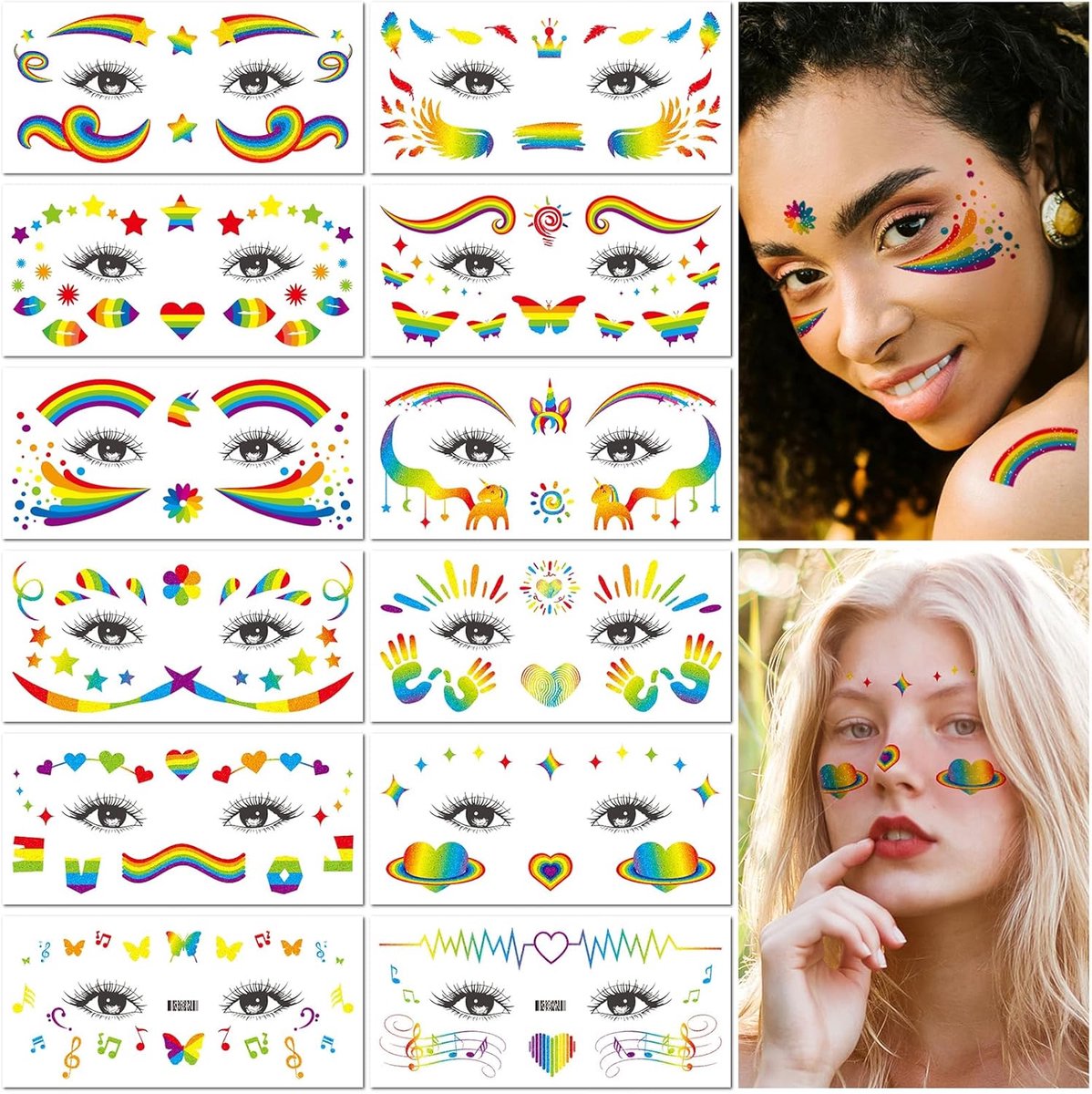 Tijdelijke Tattoo Stickers voor Gezicht Waterdicht Body Art voor Vrouwen Volwassenen Festival Feest Make-up