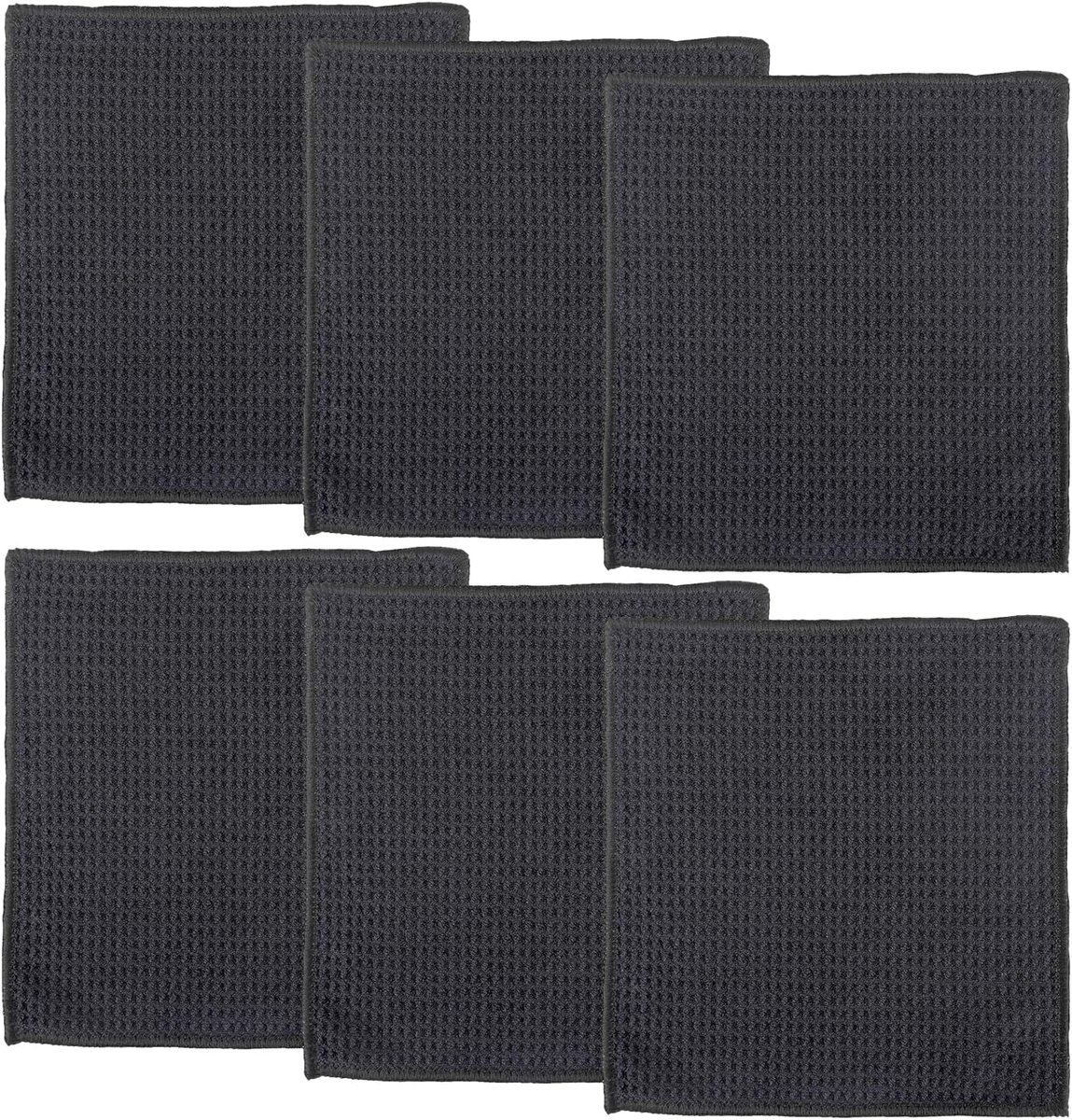 6 stuks vaatdoeken, wasbaar, 20 x 20 cm, zwart, reinigingsdoeken, microvezel, herbruikbare wafeldoeken, absorberende Barista-doek, vaatdoeken, voor keuken, raam, glas, badkamer, auto