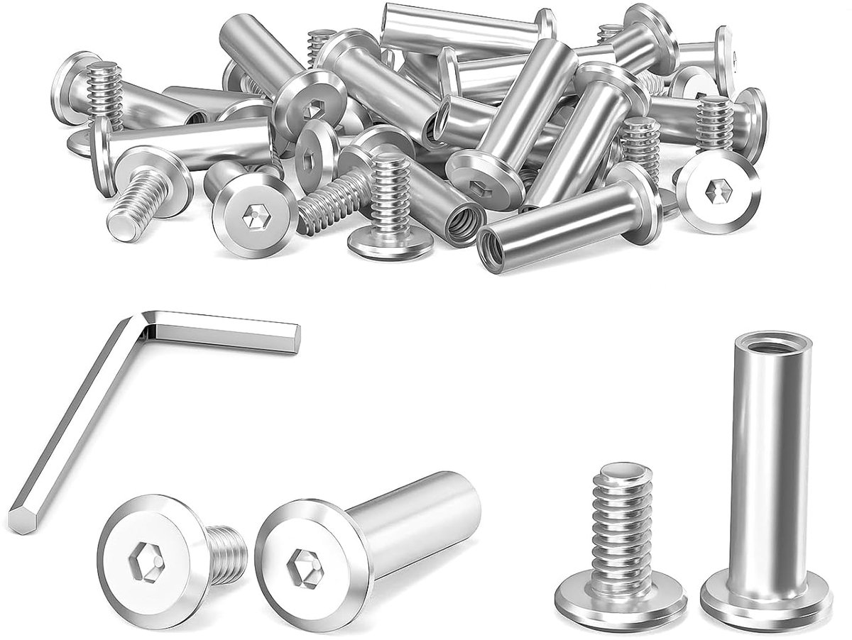 40 stuks M4x16mm verbindingsschroeven, hulsschroeven, roestvrij staal A2 V2A, meubelschroeven, kastverbinder met zeskantsleutel voor kasten, planken, houten plank