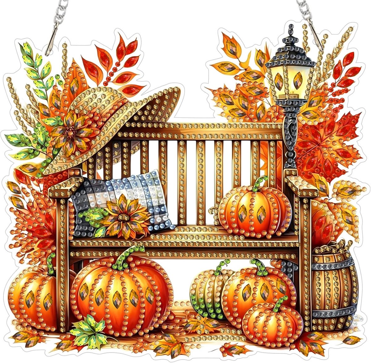 5D Herfst pompoen Diamond Painting hanger, diamond painting met ketting, kinderen en volwassenen, diamantschilderij raamafbeeldingen, hangend ornament, knutselset voor muur en entree decoratie