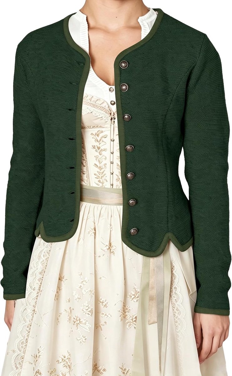 Oktoberfest-jas voor dames, traditionele klederdrachtcardigan, kort met contrasterende rand voor dirndl