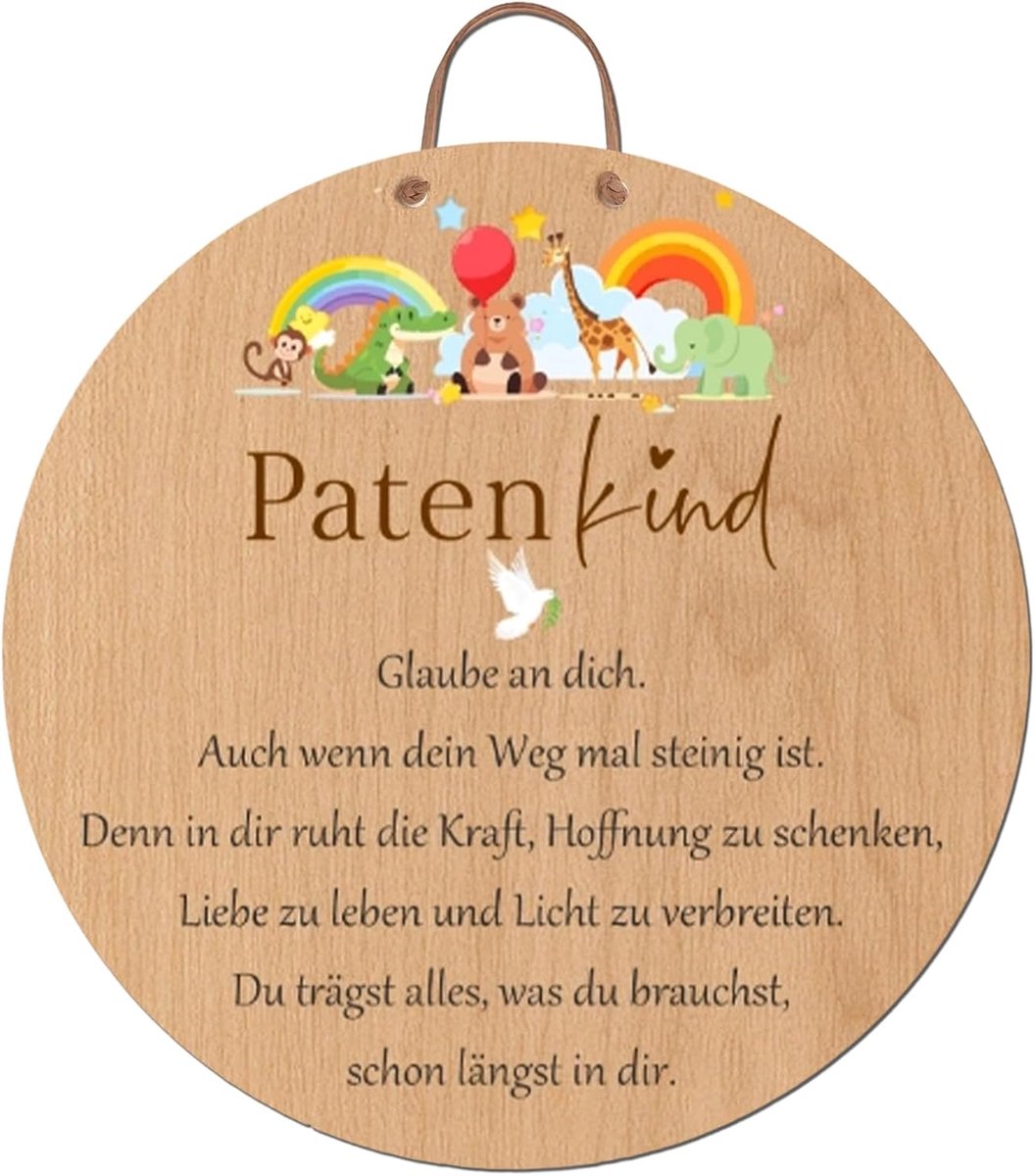 bordje voor peetkind, 22 x 22 cm, met spreuk en ophanging, doopcadeau voor meisjes en jongens, doopcadeaus voor meisjes, doopcadeaus voor jongens, vormsel, wanddecoratie, kinderkamer