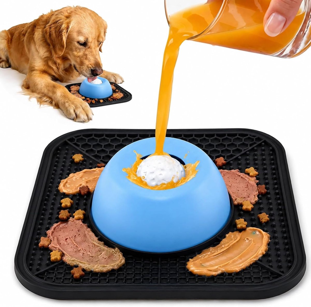 likbal voor honden en likmat, antislip slow feeder hond met geïntegreerde draaibal, lekmat voor vloeibare lekkernijen, angstvermindering en activiteit (zwart 1)