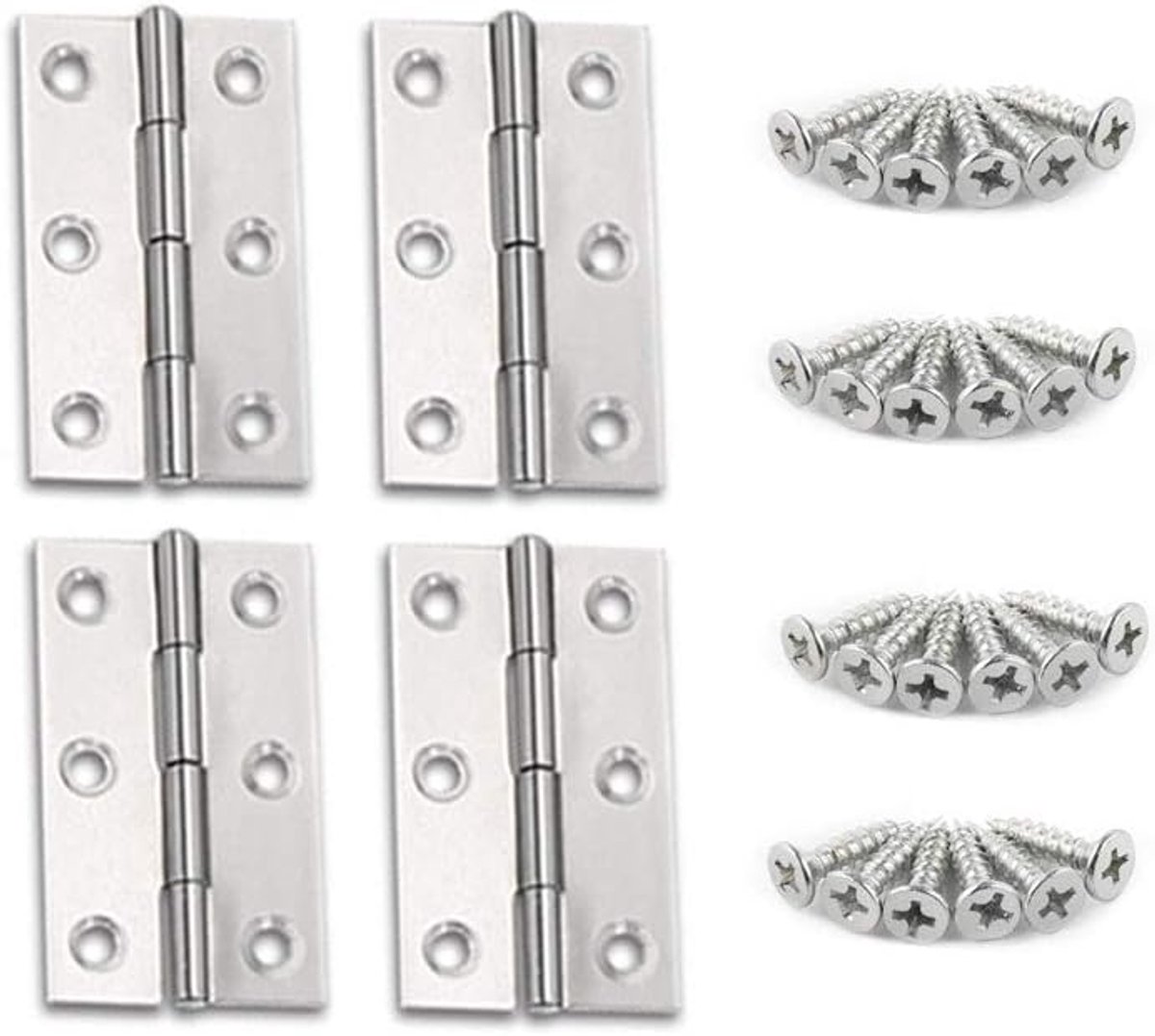 Scharnieren van Roestvrij Staal - Meubels Deurscharnieren Kastlade Scharnieren Kleine Scharnieren met Bijpassende Bevestigingsschroeven, 3 Inch(66 * 37 * 1.0mm) - 4pcs