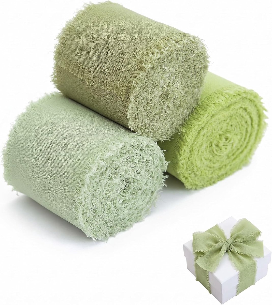 3 rollen, 4 cm x 5 m (15 m in totaal), natuurlijke afgescheurde rand, 3 groene tinten voor bruidsboeketten, knutselen en elegante decoraties