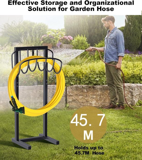 Vrijstaande tuinslanghouder - met 4 verbeterde grondankers, uitneembaar, stabiel metalen frame voor 46m tuinslang, voor tuin, gazon, terras & erf — afbeelding 4