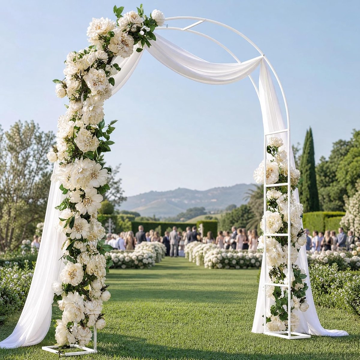 metaal gepoedercoat rankrooster 240 x 192 x 38 cm weerbestendig rozenbogen met bodembasis, outdoor klimplanten poort, rozenhulp voor rozen, groenten en bruiloftsdecoratie (wit)