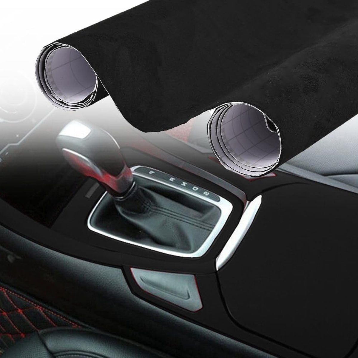 Autofolie, microvezelstof suède-look autofolie, microvezel stof folie zelfklevend met luchtkanalen, auto folie interieur stof suède velours folie (zwart, 30 x 152 cm)