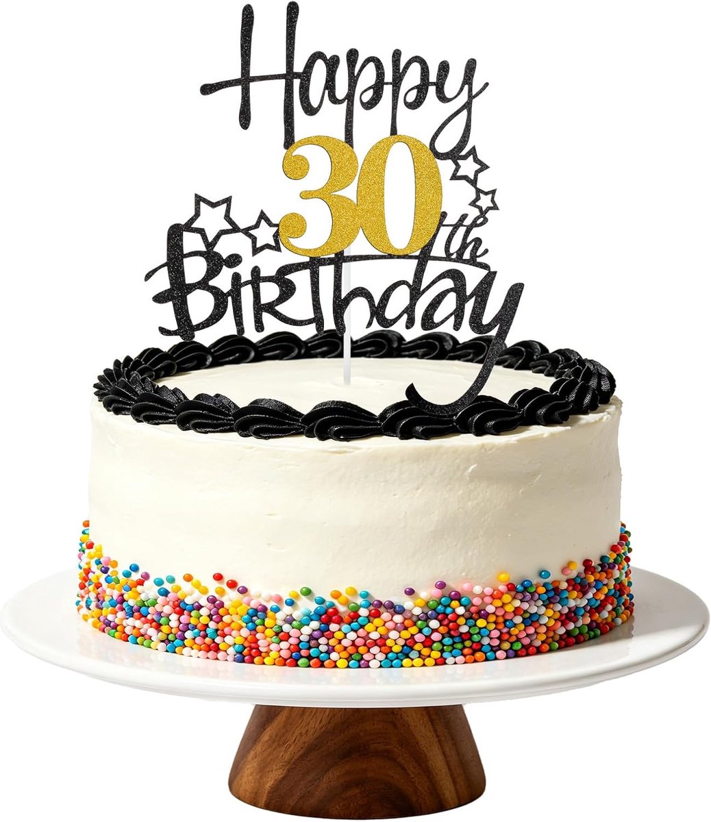 Taartdecoratie voor verjaardag, zwart-goud, 30 jaar, taarttopper, Happy Birthday voor feest, cupcake-decoratie voor contact met levensmiddelen