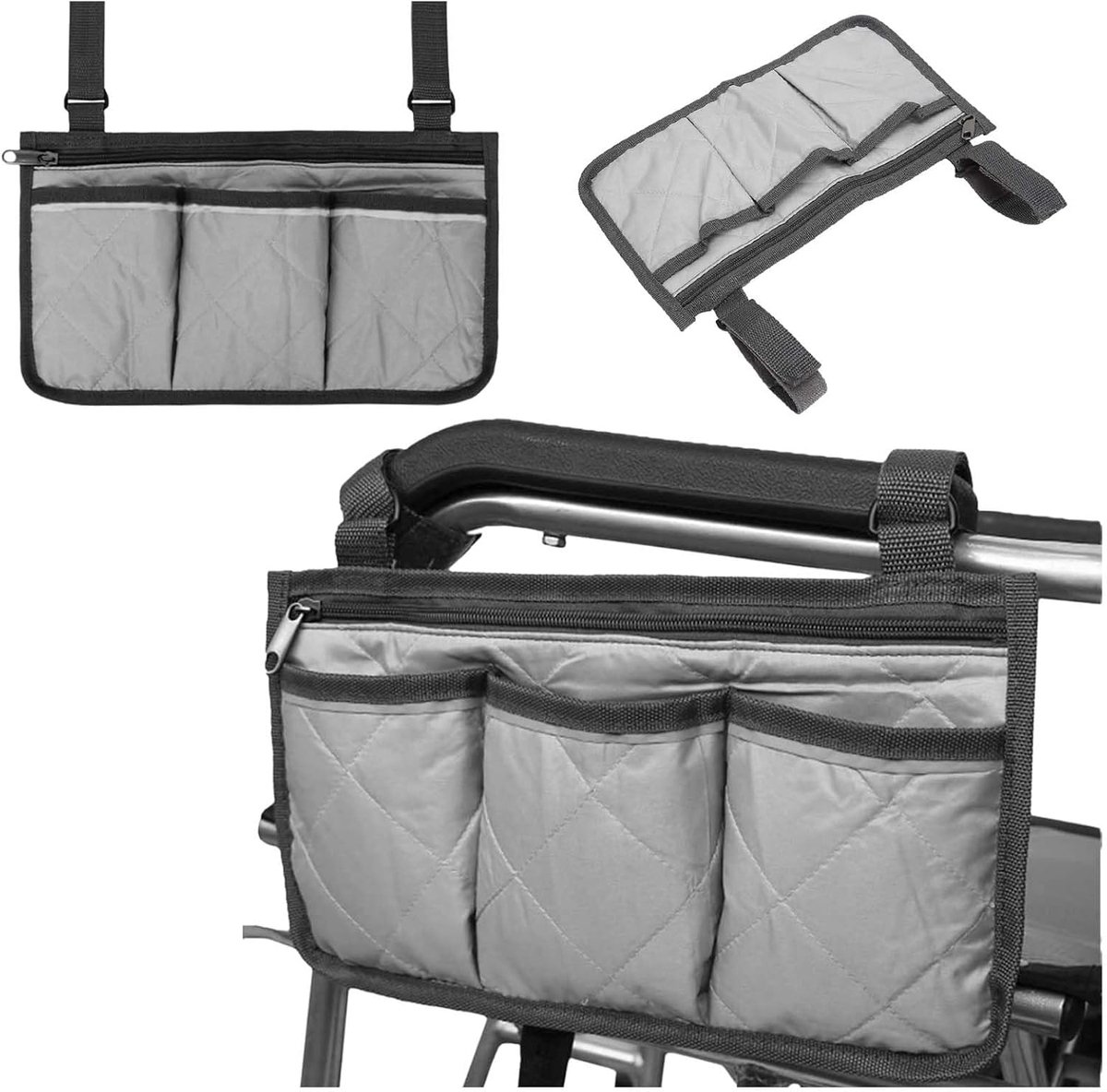 Rolstoeltas voor rolstoelen, rolstoelopbergtas, armleuningtas, rolstoelopbergtas met vakken, reflecterend, rolstoeltas voor armleuningen, voor rolstoelen, kinderwagens