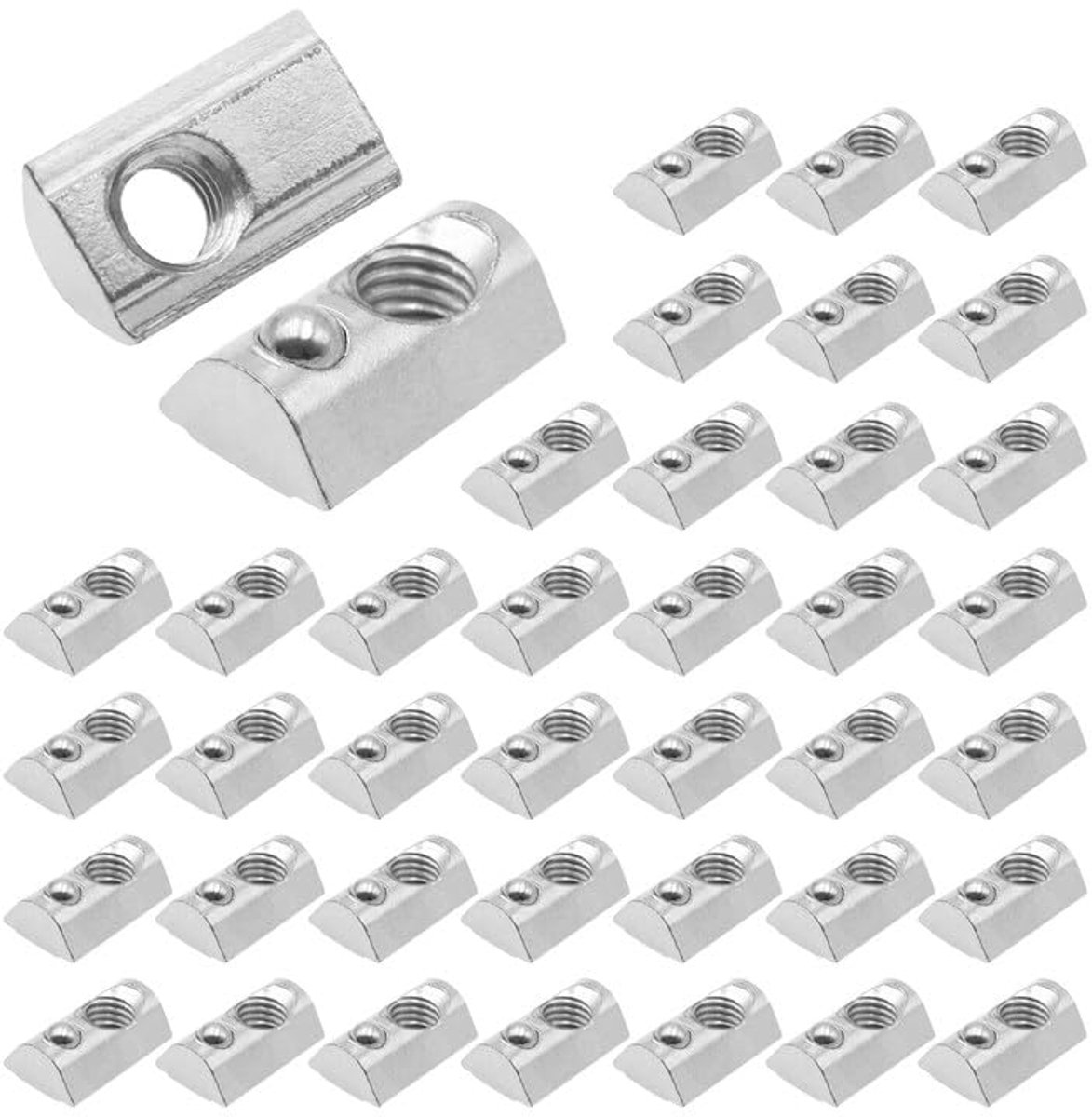 40 stuks groefmoeren M8 met kogelmoer 8, 40-serie groefsteen M8 schroefdraad koolstofstaal glijmoer met veerkogel voor aluminium profiel extrusiesleuf, Europanorm
