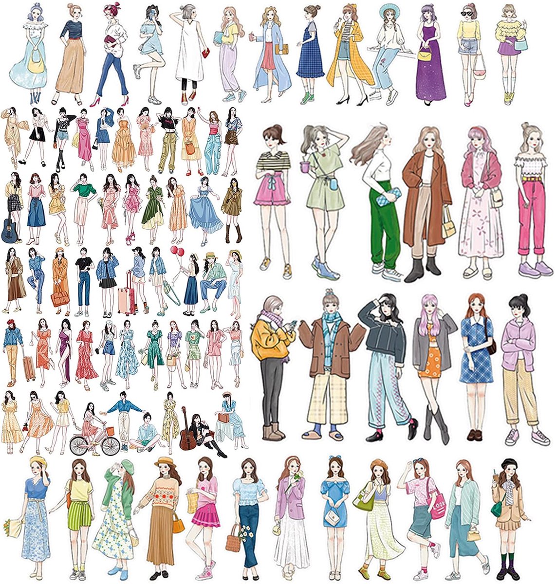 Scrapbooking Stickers 102 Stuks - Fashion Girls - Waterdicht - Perfect voor Dagboek en Creatieve Klussen - ShopVlot