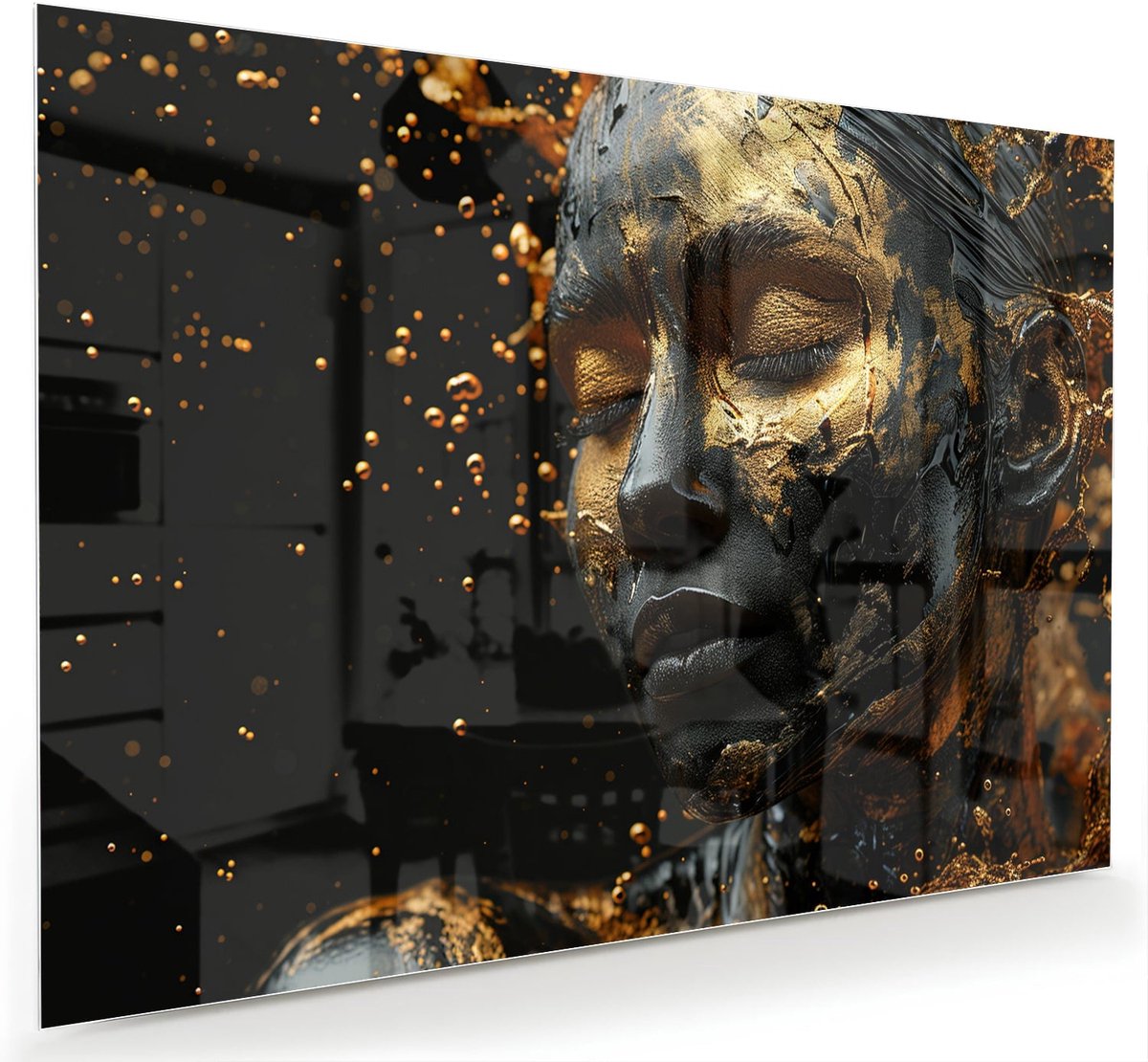 Mydesignglas Glazen Schilderij – met Vrouwelijk Portret – Wanddecoratie op Gehard Glas – 90x60 cm