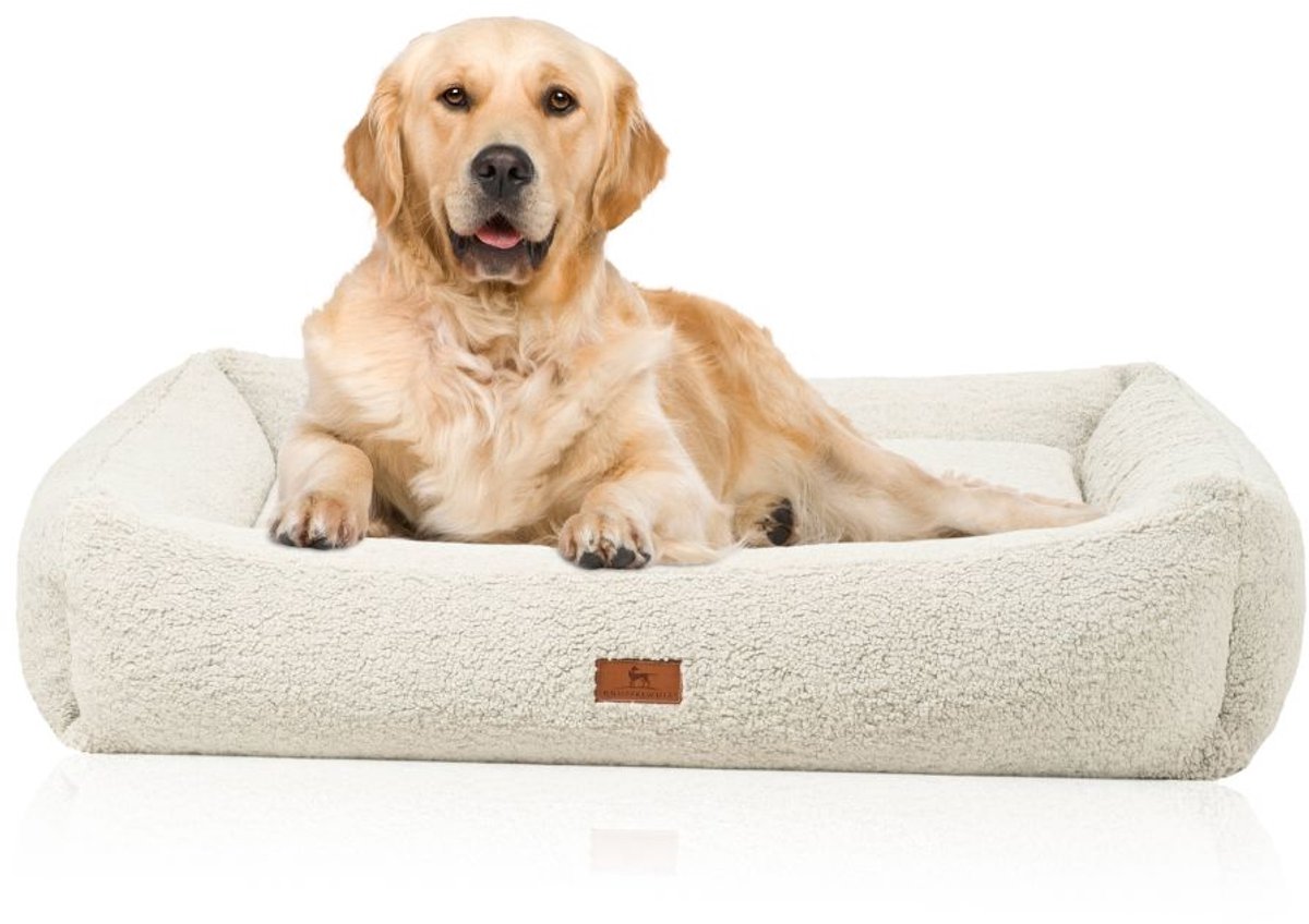 Knuffelwuff orthopedisch hondenbed Matteo met traagschuimvlokken van knus teddy-materiaal XL 105cm x 85cm Beige