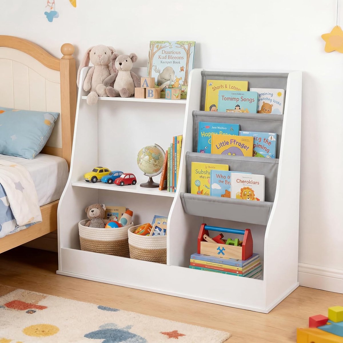 COSTWAY Speelgoedkist van hout met plank, speelgoedkist met deksel, opbergkist, speelgoedbox voor kinderspeelgoed, speelgoedopslag voor kinderkamer, speelkamer, 60 x 30 x 44 cm, wit