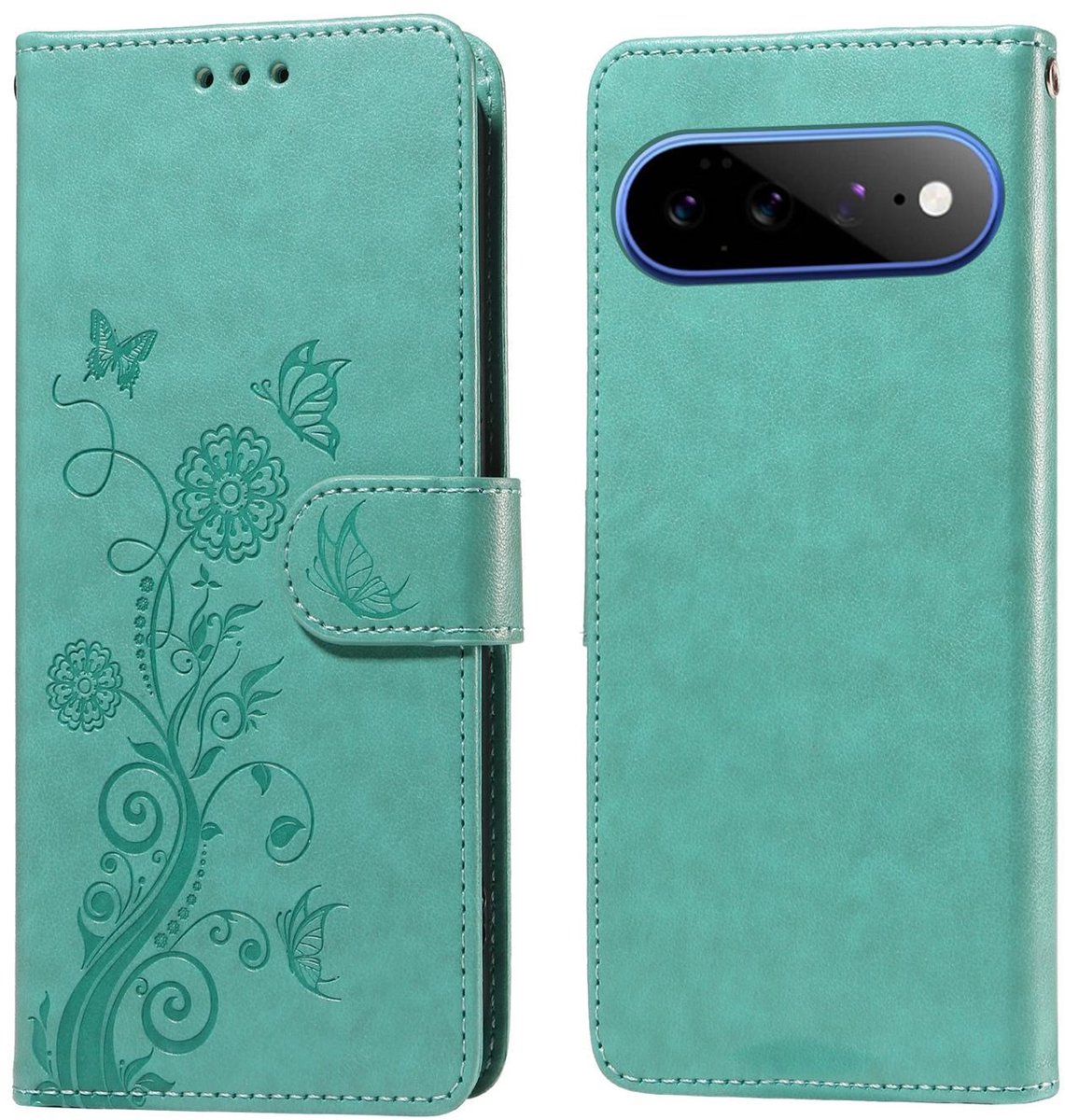 Mobigear Telefoonhoesje geschikt voor Google Pixel 11 Pro XL Hoesje | Mobigear Flowers Bookcase Portemonnee | Pasjeshouder voor 3 Pasjes | Telefoonhoesje voor Pinpas / OV Kaart / Rijbewijs - Groen