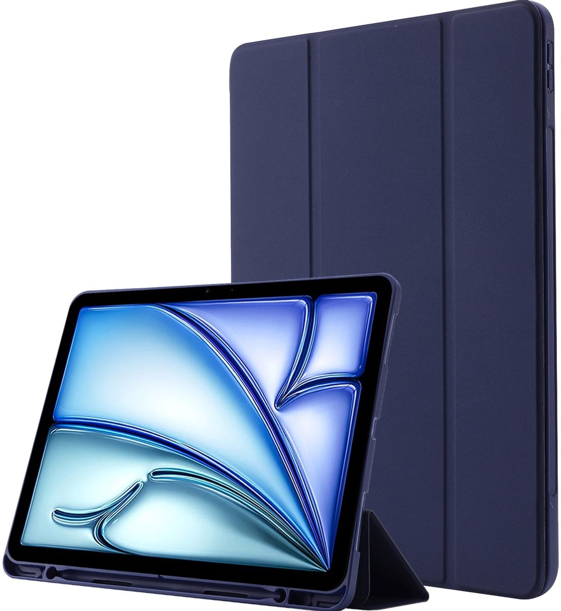 Mobigear Tablethoes geschikt voor Apple iPad Air 11 Inch (2026) Hoes TPU,Kunstleer | Mobigear Tri-Fold Gel Bookcase + Stylus Houder - Donkerblauw