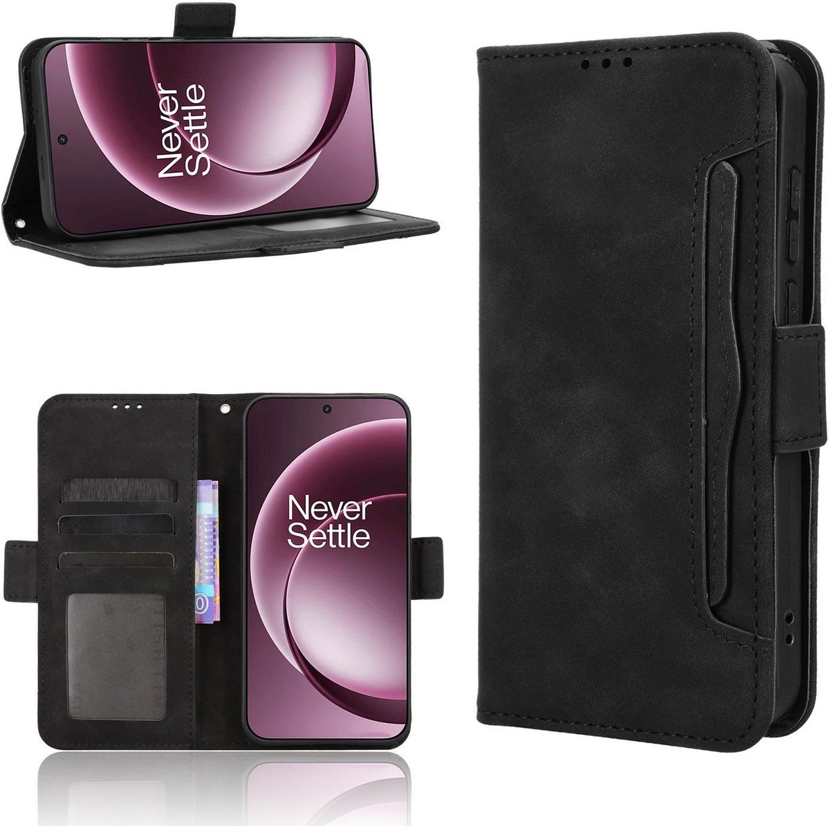 Mobigear Telefoonhoesje geschikt voor OnePlus 15 Hoesje | Mobigear Slide Wallet Bookcase Portemonnee | Pasjeshouder voor 3 Pasjes | Telefoonhoesje voor Pinpas / OV Kaart / Rijbewijs - Zwart