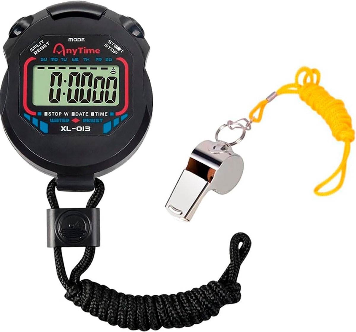 Sport-stopwatch met roestvrijstalen fluitje, digitale en analoge stopwatch voor voetbal, zwemmen, hardlopen, atletiek - ShopVlot
