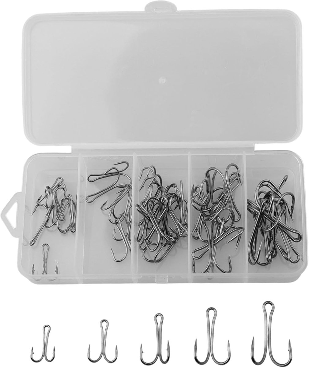 50 stks Zoutwater Dubbele Haak Dual High Carbon Staal Zwart Vissen Haken 8 #-1 #