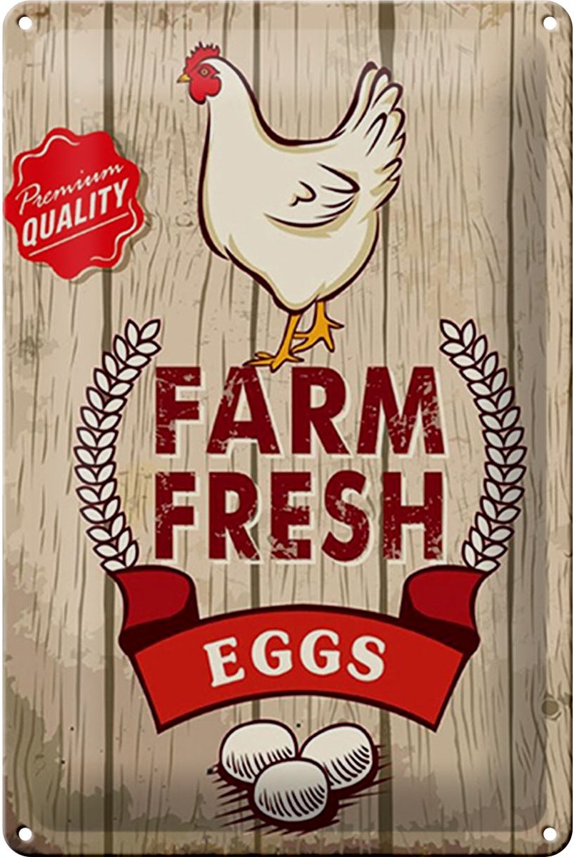 Blechschild Spruch 20x30cm Huhn farm fresh eggs premium