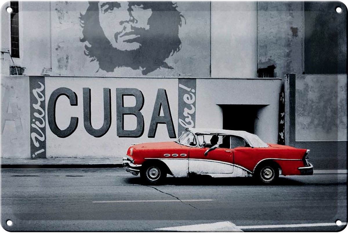Blechschild Spruch 30x20cm Cuba Guevara Auto rot Oldtimer