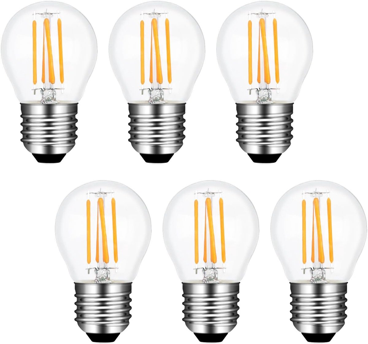 Gloeilamp G45 E27 LED 4W Warm Wit 2700K, 400LM, AC 220V, E27 40W Vervanging Filament LED Globe Lamp E27 Warm Wit Helder Voor Decoratieve Verlichting, Niet Dimbaar, Set van 6