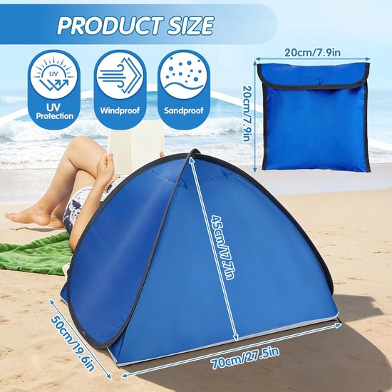Strandtent Mini - Pop Up Tent Zonnetent - Bescherming tegen zon - Automatisch opvouwbaar — afbeelding 4