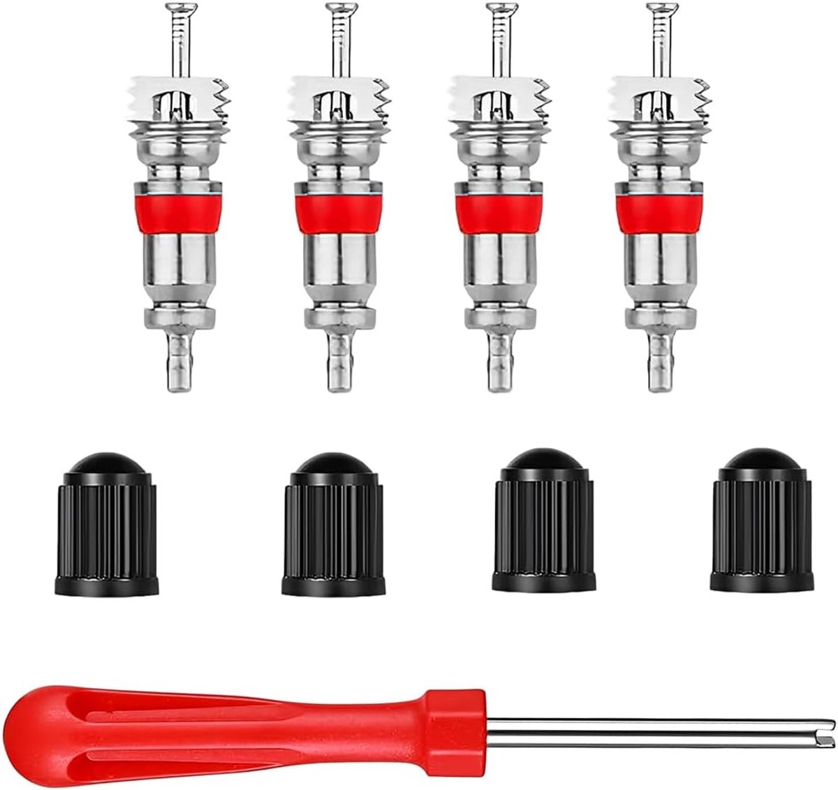 9-delige set voor het verwijderen van ventielen met inzetstukken, gereedschap bandventielen, inzetstuk voor de kern, bandenverwijderaar, auto-reparatieschroevendraaier, ventieldop