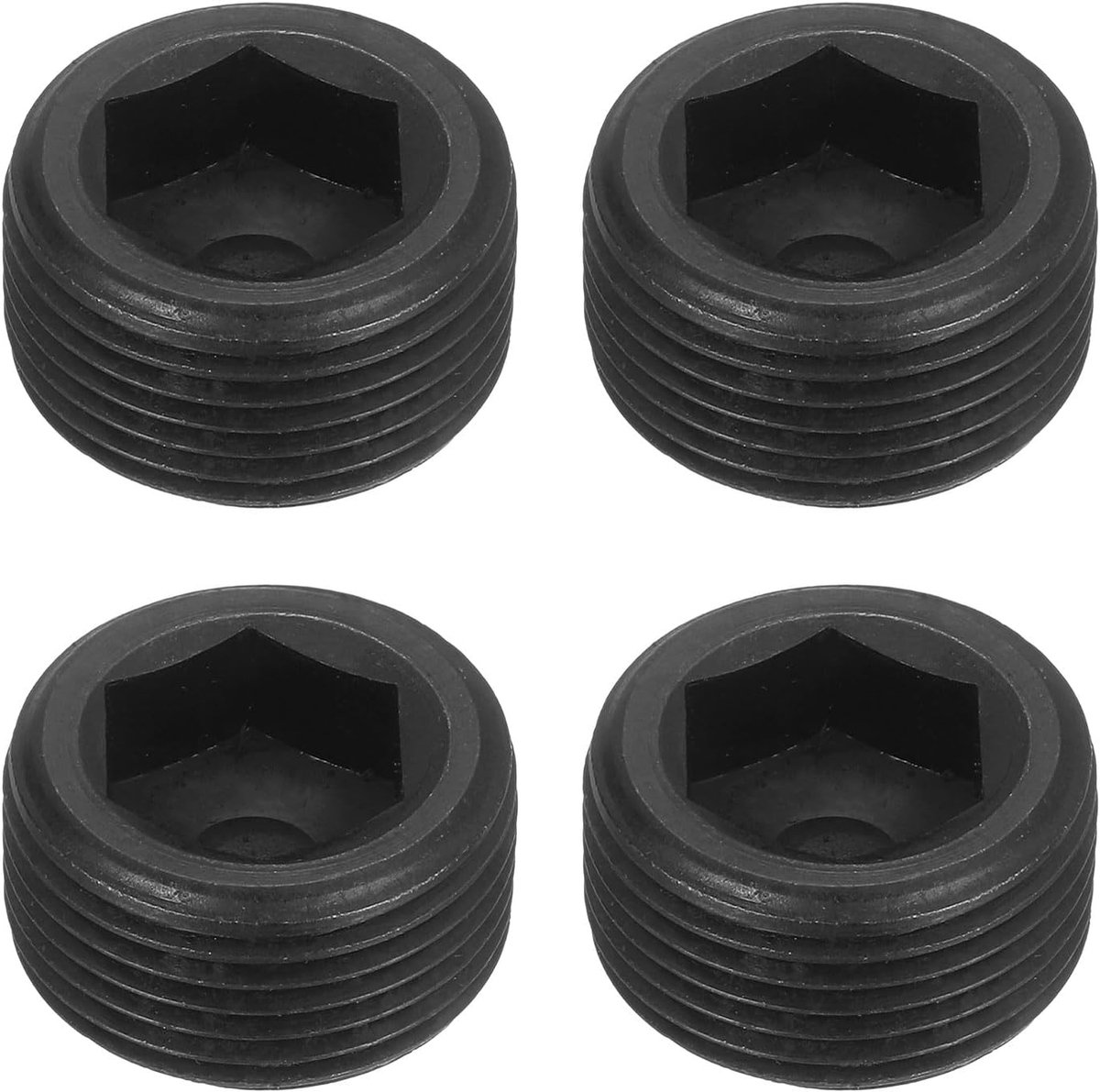 4 stuks buisstoppen met buitendraad, M22-1,5 x 12 mm, koolstofstaal, binnendraad, zeshoekig, voor het verbinden en afdichten van buizen, zwart