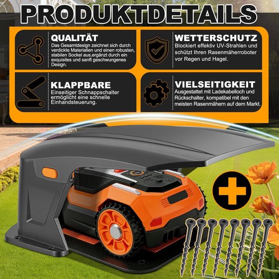 Garage voor robotmaaier met opklapbaar dak, garage voor robotmaaier met serviceklep, garage voor robotmaaier, weerbestendig, UV- en regenbescherming, zonder — afbeelding 3