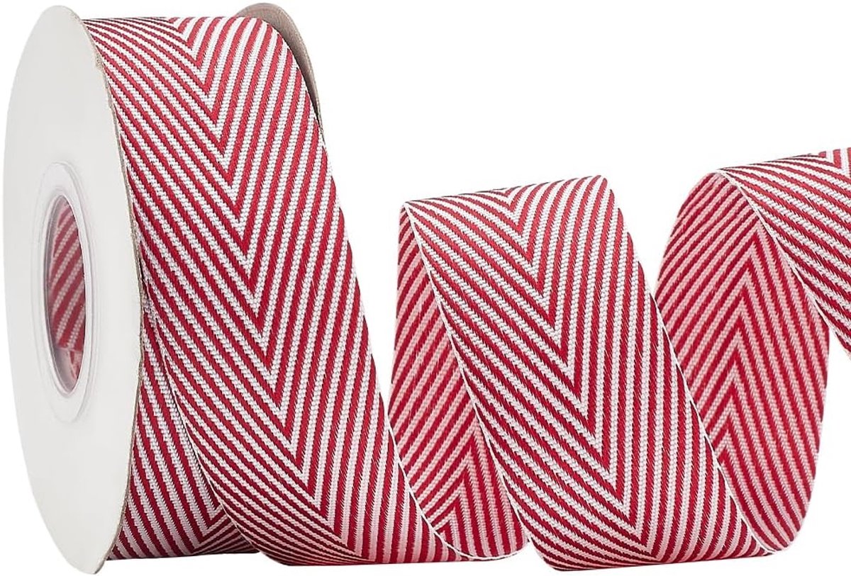 PandaHall 9,8 Yard Craft gestreept lint, 1 inch breed rood wit gestreept singelband keperstof tape linten visgraat linten voor geschenkverpakking rugzakken handtas kledingstuk riem hoeden