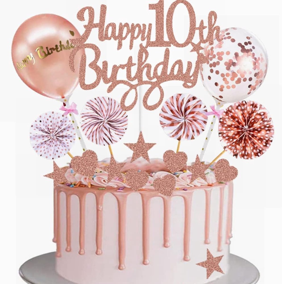 10e Verjaardag Meisje Happy 10th Birthday Cake Topper Roségoud Taarttopper 10 Jaar Meisjes Taartdecoratie