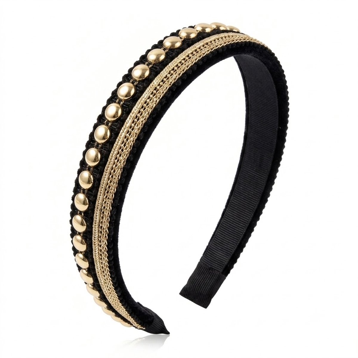 Zwartkleurige diadeem dames met goudkleurige decoratieve kralen, brede stoffen haarband in vintage stijl, barok diadeem voor dagelijks gebruik, feest, bruiloft en speciale gelegenheden