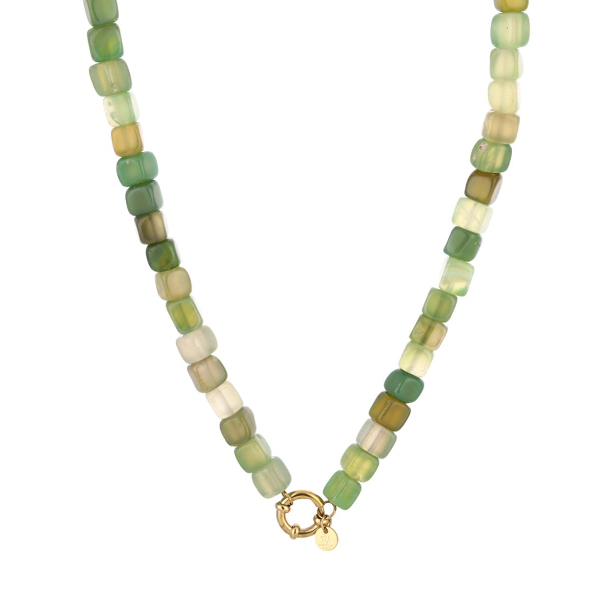 Vierkante Natuurstenen Kralenketting – Natuurstenen Kralen Ketting – RVS - Groen