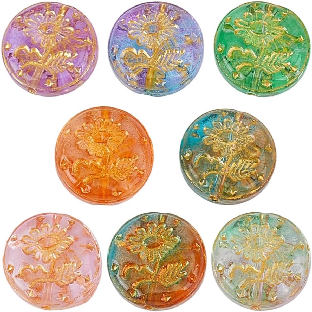 Kralen Met Metalen Bedel Roze Groen Transparant Boheemse Bedel Gouden Zonnebloem Kleur Vintage Kralen Voor Sieraden Maken Armbanden S