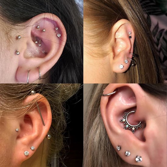 Titanium piercing tragus helix labret piercing oor kraakbeen piercing lippen mond bioflex platte studs piercing Medusa hypoallergeen zilver goud 16g 6mm 8mm 10mm 3 stuks — afbeelding 3