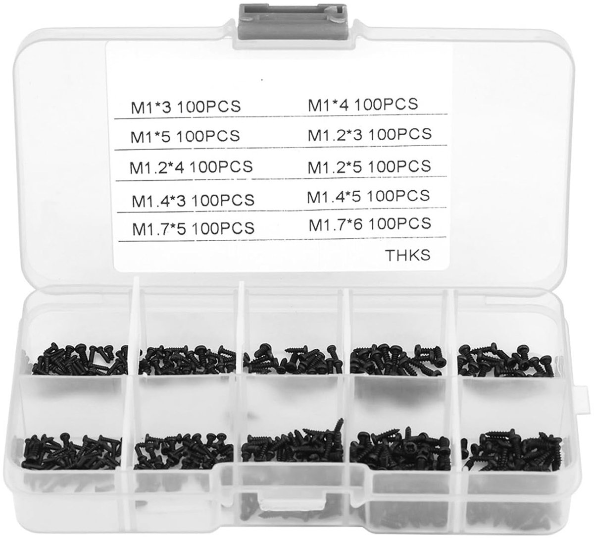 1000pcs Kruiseschroeven hoofd zelftappende bouten Assortiment Kit M1 M1.2 M1.4 M1.7
