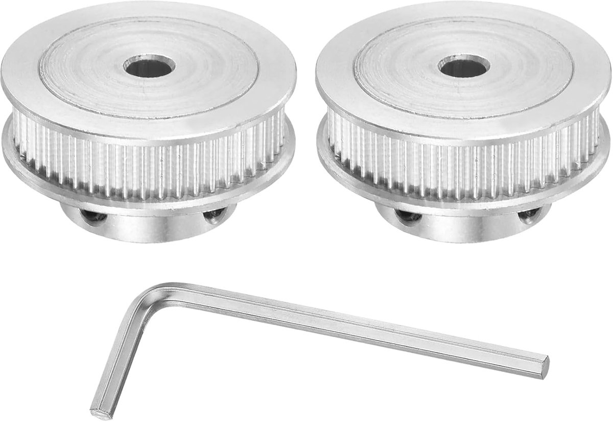 2GT Katrol 48 tanden 5 mm gat aluminium riemschijf voor tandriemen 6 mm breedte 48T met zeskantsleutel voor 3D-printer, CNC, tandriem-2 stuks zilver