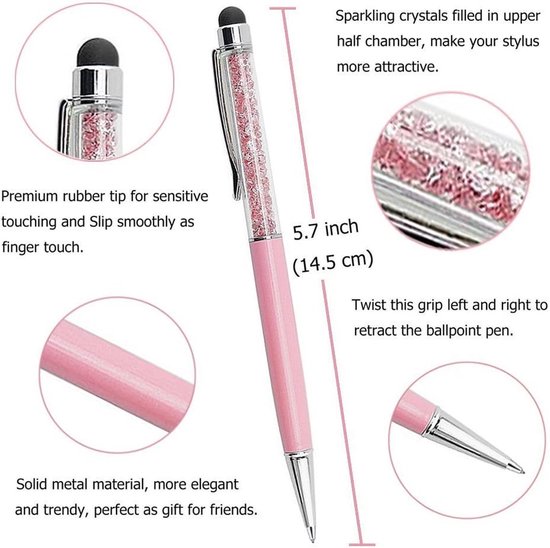 2-in-1 stylus en balpen, met Swarovski-stenen babyroze — afbeelding 5