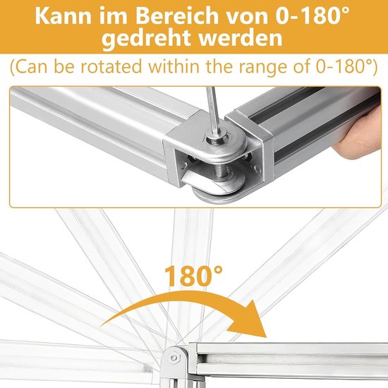 4 stuks aluminium profielen, 40 x 40 connectoren, scharnierende aluminium profiel met klemhendel, connector instelbaar scharnier 180° draaibereik, montageaccessoires voor aluminium profiel — afbeelding 3