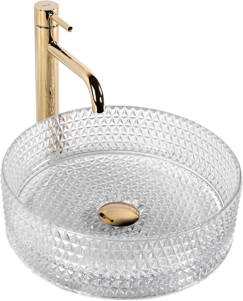 opzetwastafel Cristal transparante wastafel handwastafel wastafel voor badkamer van hoogwaardig keramiek 355 mm x 355 mm x 115 mm (transparant)