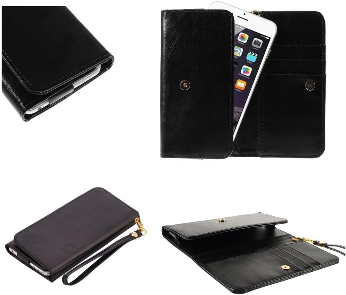 Premium Crazy Horse PU Lederen Portemonnee Hoesje met Kaartsleuven voor KINGELON S7189 - Zwart