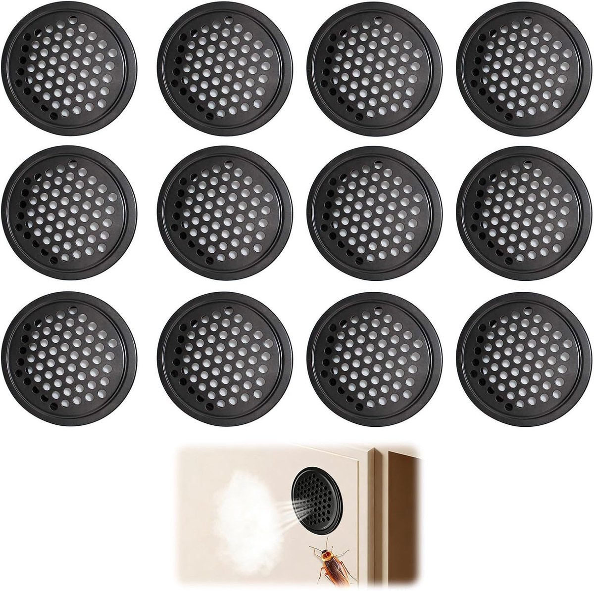 Roosters, rond, ventilatierooster van roestvrij staal voor kasten, keuken, slaapkamer, kantoor (53 mm rond) (zwart)
