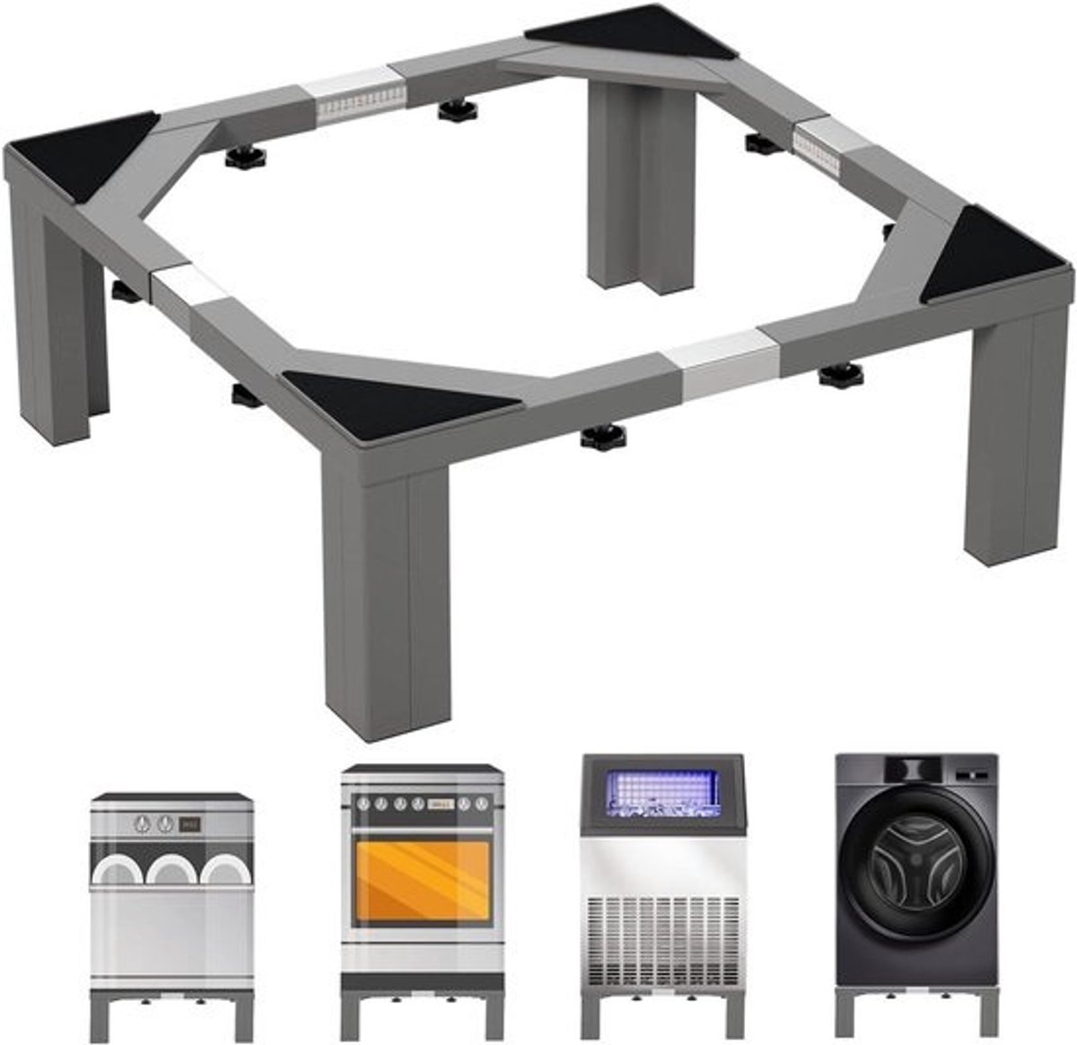 Wasmachine Sokkel - Wasmachine Standaard - Apparaten Verhoging - Verstelbare Universele Basis - 16 Inch Hoog - Grijs