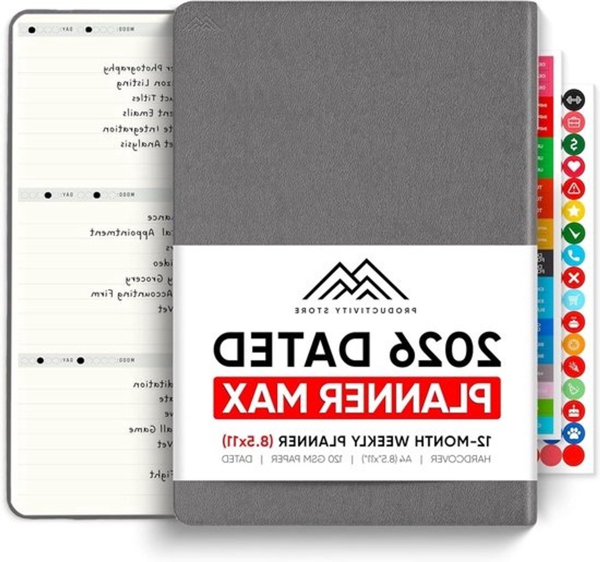 Planner 2025 - Doelplanner Agenda - Productiviteit Verhoging - Dagelijkse Wekelijkse Maandelijkse - 85 x 11 inch - Grijs