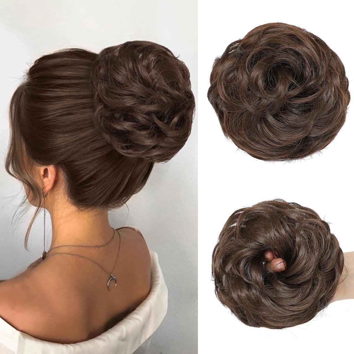 Kratige Krullende Messy Bun Haarstuk met Elastische Band voor Vrouwen en Meisjes in Lichtbruin, Perfect voor Casual en Feestelijke Gelegenheden