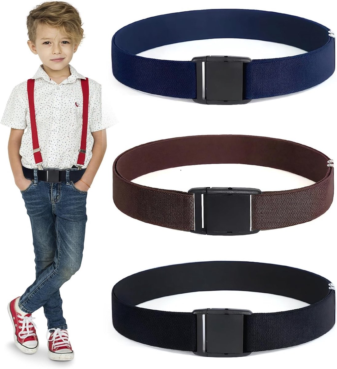 Set van 3 kinderriemen voor jongens, verstelbare leren riemen, modeaccessoires voor kinderen