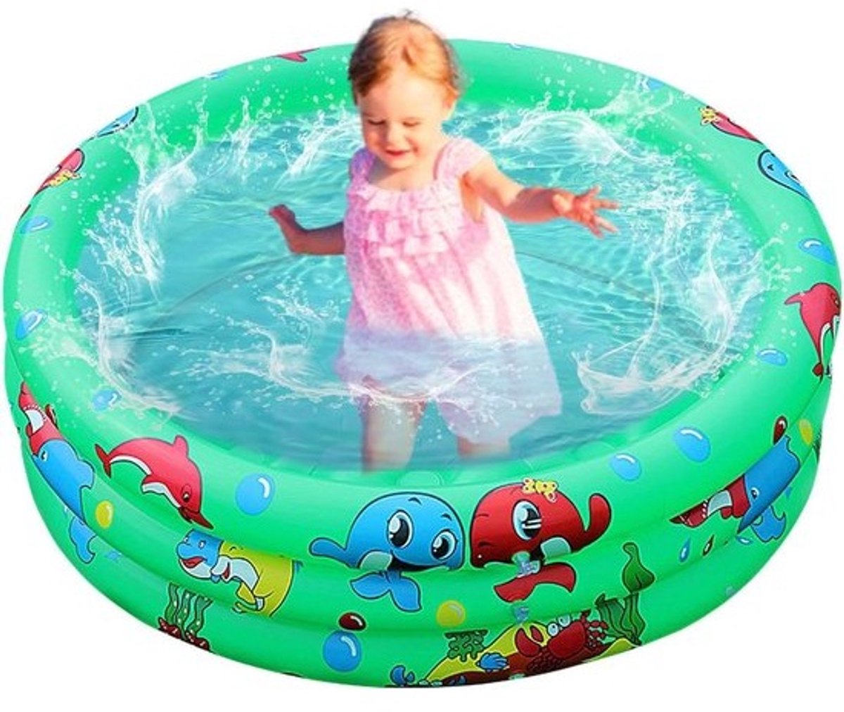 Opblaasbaar Zwembad - Kinderbadje Buiten - Waterpret Beleven - Veilige Bubbelbodem - 90 cm Diameter - Groen