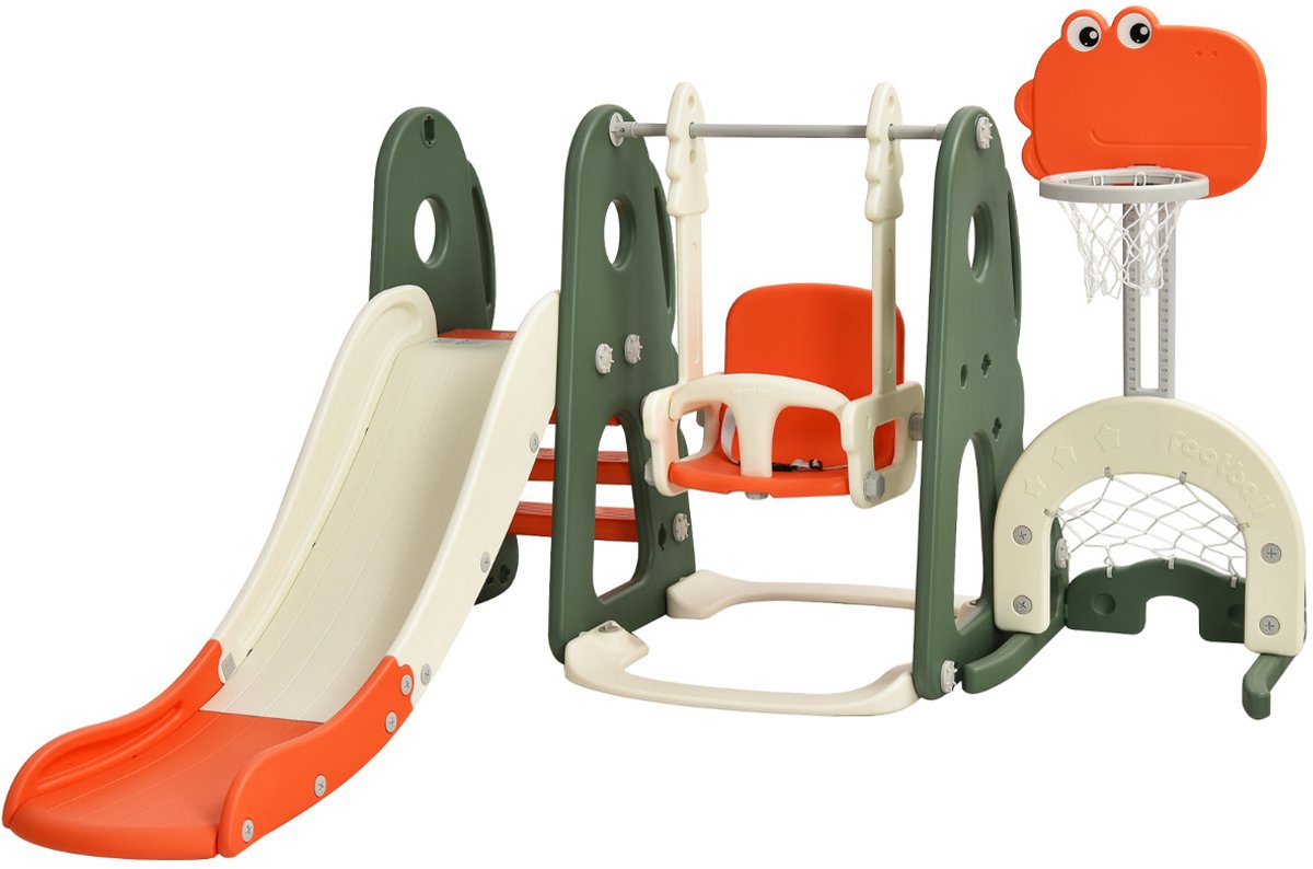 SureDeal® - Klimrekk - Schommelframe Glijbaan - Schommelset - Peuters Oranje - 172x182x108 cm - Getoond in de afbeelding